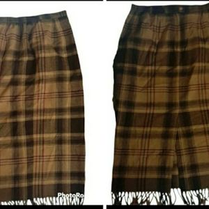 Womens vtg 90s Requirements wool blend sz 14 brown black  plaid tassel skirt